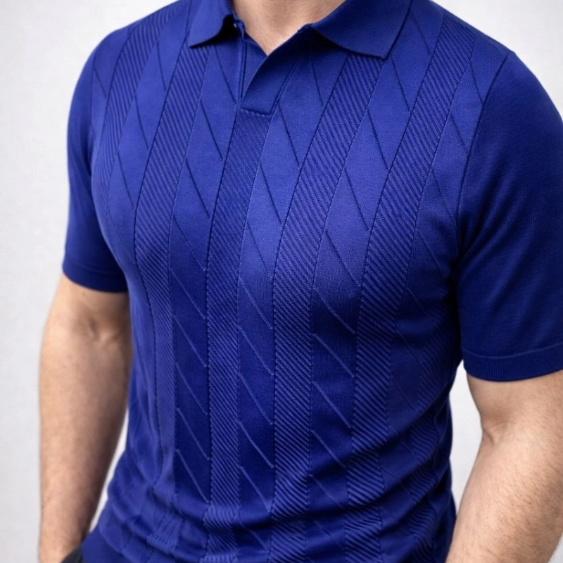 Erkek Yazlık Triko Dokuma Tişört Kısa Kol Polo Yaka T-Shirt - Lacivert