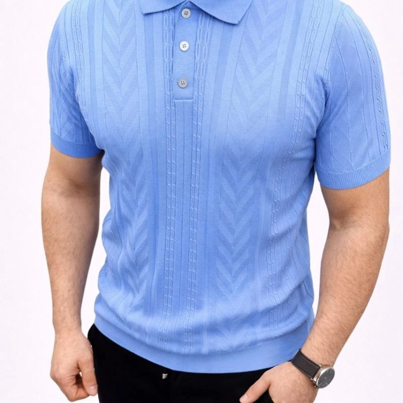 Erkek Yazlık Triko Tişört Kısa Kol Polo Yaka Düğmeli T-Shirt - Bebek Mavisi