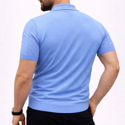 Erkek Yazlık Triko Tişört Kısa Kol Polo Yaka Düğmeli T-Shirt - Bebek Mavisi