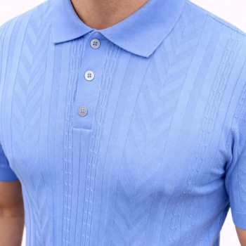 Erkek Yazlık Triko Tişört Kısa Kol Polo Yaka Düğmeli T-Shirt - Bebek Mavisi