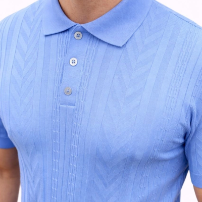 Erkek Yazlık Triko Tişört Kısa Kol Polo Yaka Düğmeli T-Shirt - Bebek Mavisi