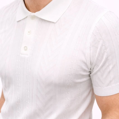 Erkek Yazlık Triko Tişört Kısa Kol Polo Yaka Düğmeli T-Shirt - Beyaz