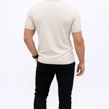 Erkek Yazlık Triko Tişört Kısa Kol Polo Yaka Düğmeli T-Shirt - Krem