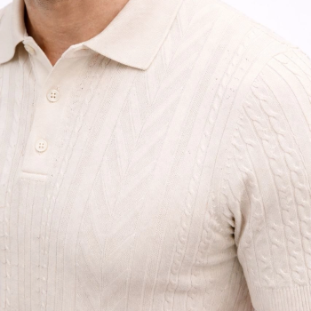 Erkek Yazlık Triko Tişört Kısa Kol Polo Yaka Düğmeli T-Shirt - Krem