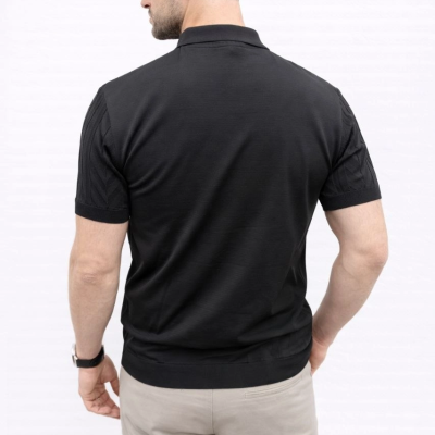 Erkek Yazlık Triko Tişört Kısa Kol Polo Yaka Düğmeli T-Shirt - Siyah