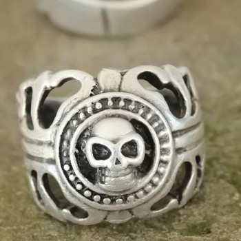 Eskitme Gümüş Renk Metal Kuru Kafa Tasarım Ayarlamalı Erkek Yüzük