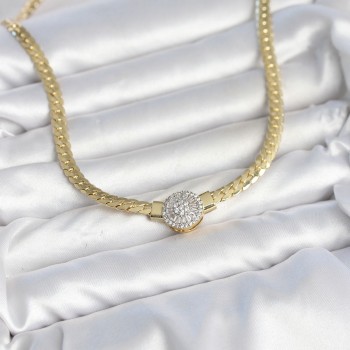 Ezme Zincir Model Zirkon Taşlı VIP Seri Gold Renk Kadın Kolye