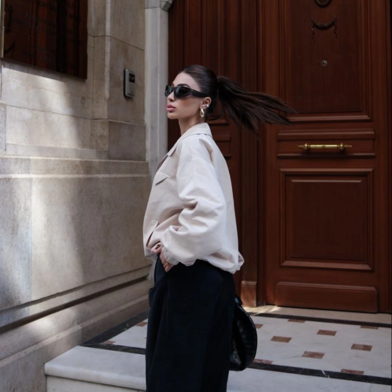 Fermuarlı Gömlek Yaka Bomber Ceket - Beyaz -