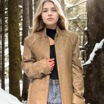 Fileli Deri Ceket - Krem -