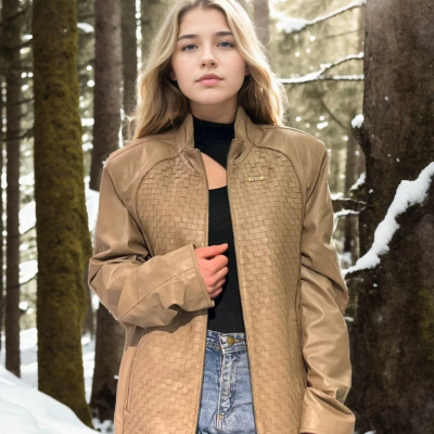 Fileli Deri Ceket - Krem -