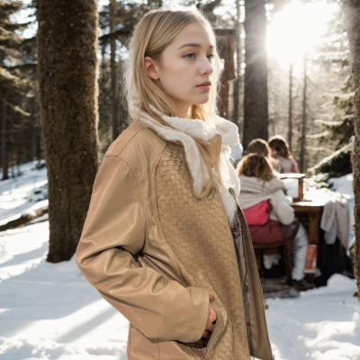 Fileli Deri Ceket - Krem -