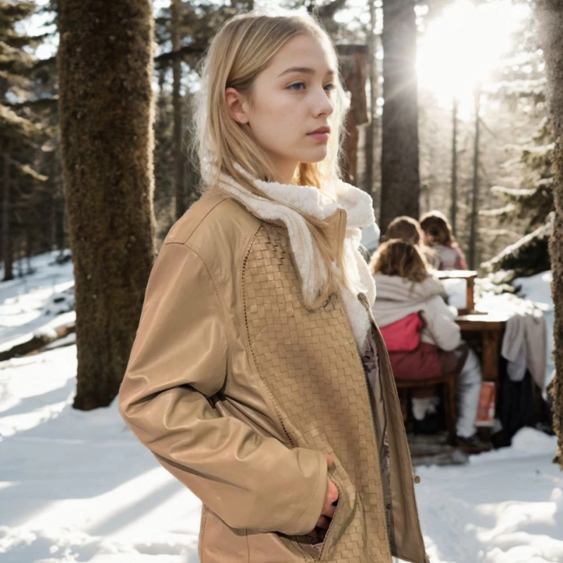 Fileli Deri Ceket - Krem -