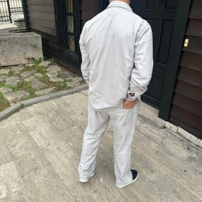 Fitilli Kadife Cepli Buggy Pantolon Oversize Rahat Kalıp - Gri