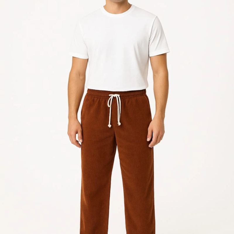 Fitilli Kadife Cepli Buggy Pantolon Oversize Rahat Kalıp - Kahverengi