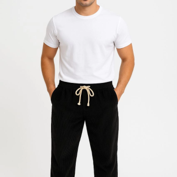 Fitilli Kadife Cepli Buggy Pantolon Oversize Rahat Kalıp - Siyah