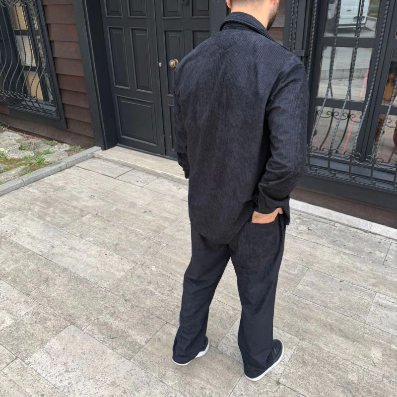 Fitilli Kadife Cepli Buggy Pantolon Oversize Rahat Kalıp - Siyah