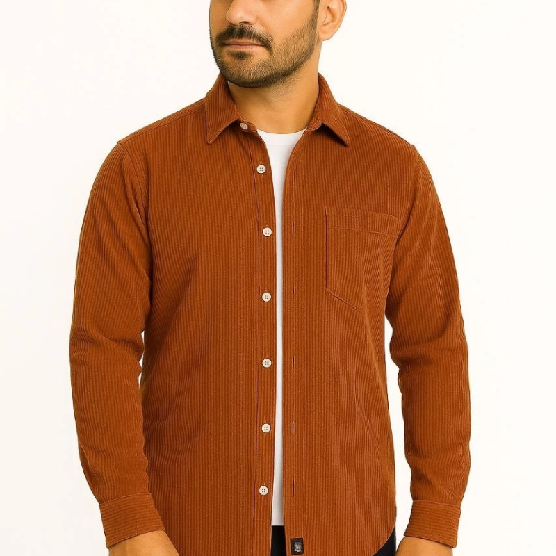 Fitilli Kadife Cepli Gömlek Oversize Rahat Kalıp - Kahverengi