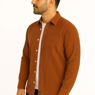 Fitilli Kadife Cepli Gömlek Oversize Rahat Kalıp - Kahverengi