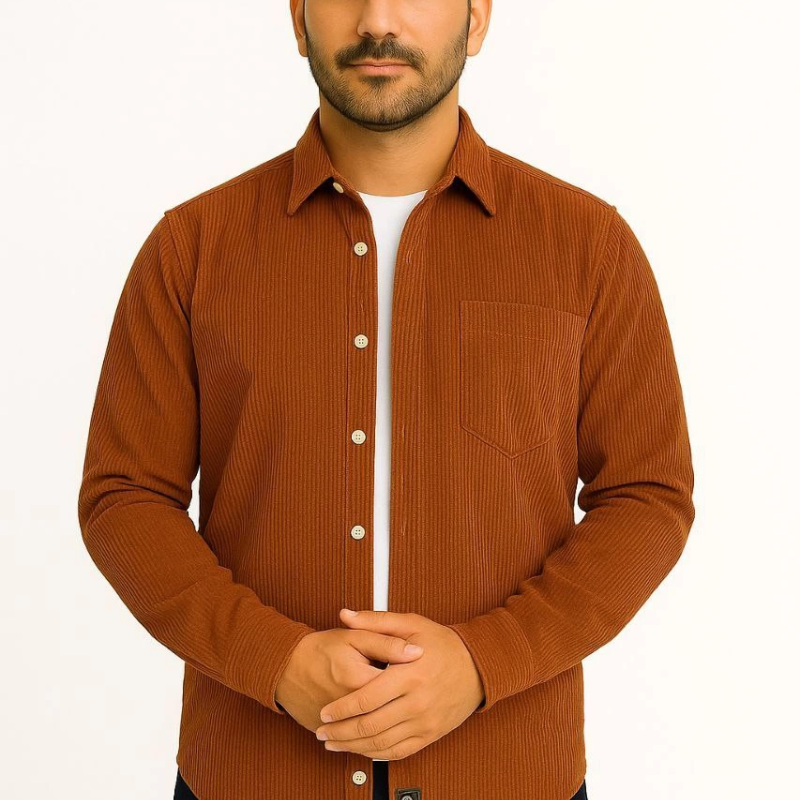 Fitilli Kadife Cepli Gömlek Oversize Rahat Kalıp - Kahverengi