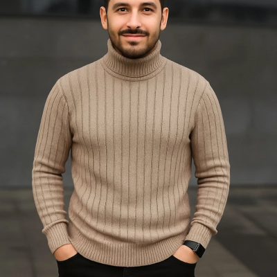 Fitilli Triko Kazak 2'li Set Bej Siyah