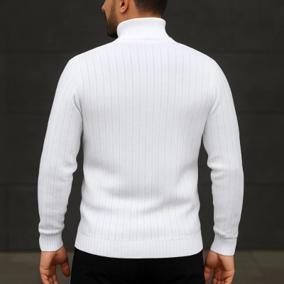 Fitilli Triko Kazak 2'li Set Beyaz Siyah Regular Balıkcı Yaka Tam Boğazlı Triko Seti Modeli Kazak