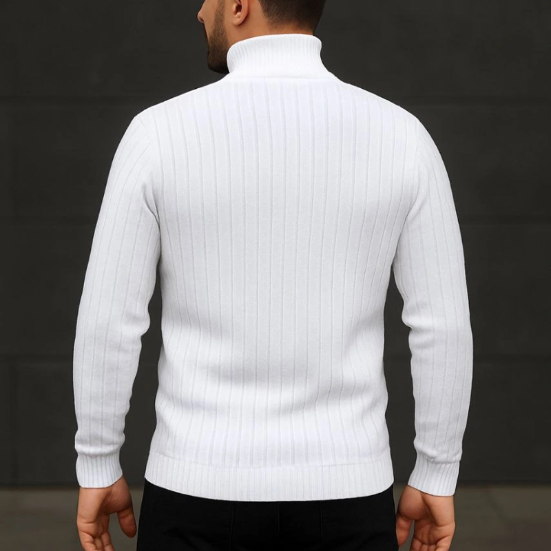 Fitilli Triko Kazak 2'li Set Beyaz Siyah Regular Balıkcı Yaka Tam Boğazlı Triko Seti Modeli Kazak