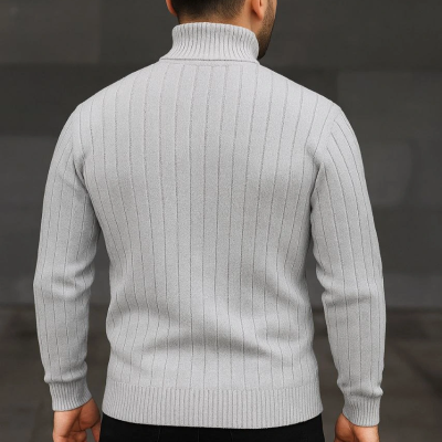 Fitilli Triko Kazak 2'li Set Gri Siyah Regular Balıkcı Yaka Tam Boğazlı Triko Seti Modeli Kazak