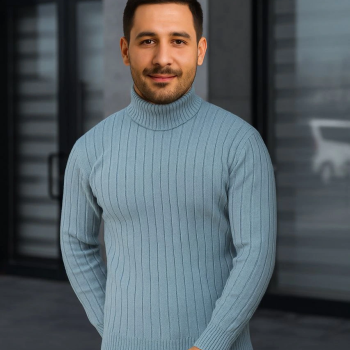 Fitilli Triko Kazak 3'lÜ Set Bebek Mavisi Bej Siyah Regular Balıkcı Yaka Tam Boğazlı Triko Seti Modeli Kazak