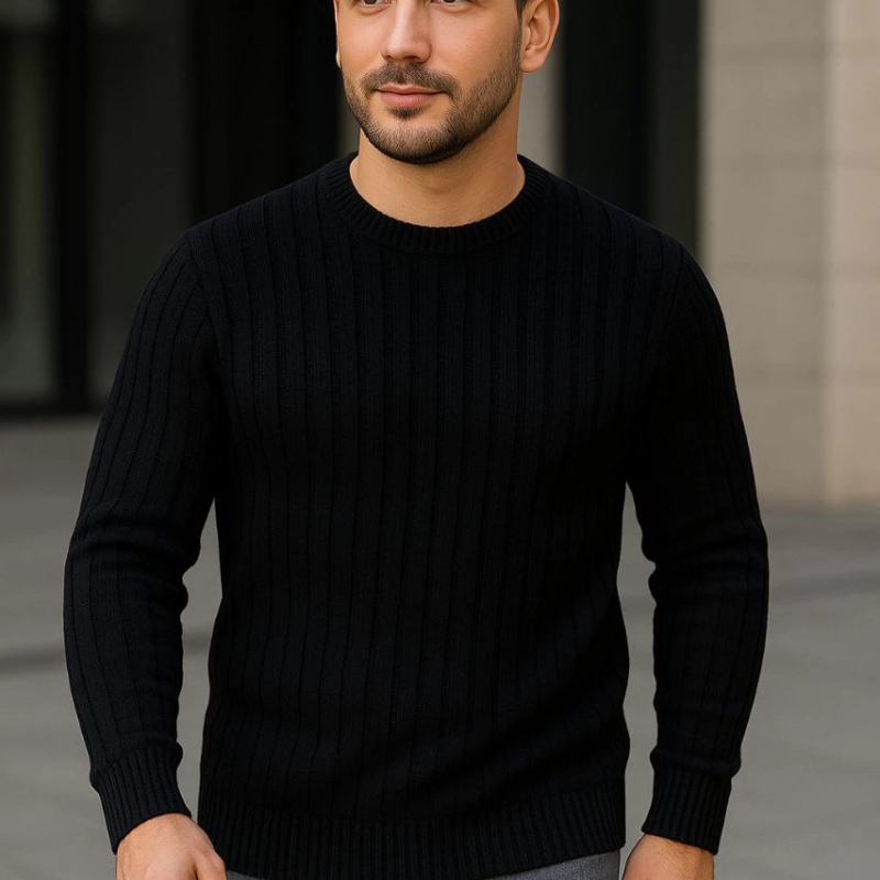 Fitilli Triko Kazak 3’lü Set – Beyaz, Bordo, Siyah | Kalın Dokuma Pamuklu Regular Fit Bisiklet Yaka Uzun Kollu Kışlık ve Baharlık Rahat Triko Kombini