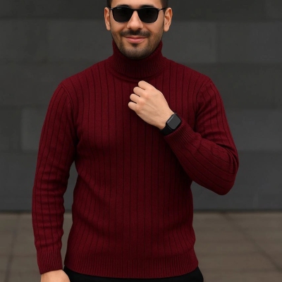 Fitilli Triko Kazak 3'lÜ Set Beyaz Bordo Siyah Regular Balıkcı Yaka Tam Boğazlı Triko Seti Modeli Kazak