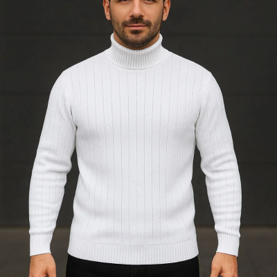 Fitilli Triko Kazak 3'lÜ Set Beyaz Bordo Siyah Regular Balıkcı Yaka Tam Boğazlı Triko Seti Modeli Kazak