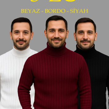 Fitilli Triko Kazak 3'lÜ Set Beyaz Bordo Siyah Regular Balıkcı Yaka Tam Boğazlı Triko Seti Modeli Kazak