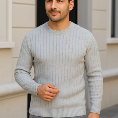 Fitilli Triko Kazak 3’lü Set – Beyaz, Gri, Siyah | Kalın Dokuma Pamuklu Regular Fit Bisiklet Yaka Uzun Kollu Kışlık ve Baharlık Rahat Triko Kombini