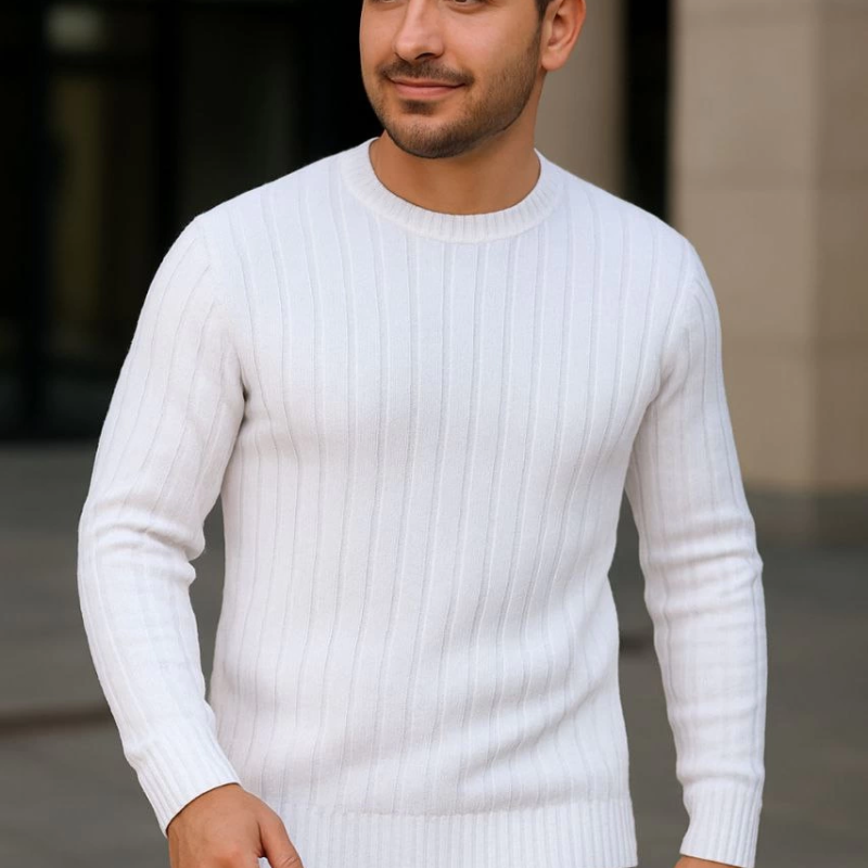 Fitilli Triko Kazak 3’lü Set – Beyaz, Gri, Siyah | Kalın Dokuma Pamuklu Regular Fit Bisiklet Yaka Uzun Kollu Kışlık ve Baharlık Rahat Triko Kombini