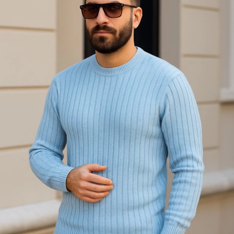 Fitilli Triko Kazak 4’lü Set – Beyaz, Bebek Mavisi, Gri, Siyah | Kalın Dokuma Pamuklu Regular Fit Bisiklet Yaka Uzun Kollu Kışlık ve Baharlık Rahat Triko Kombini