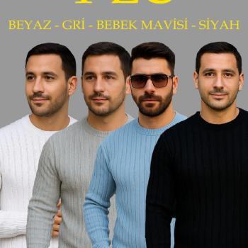 Fitilli Triko Kazak 4’lü Set – Beyaz, Bebek Mavisi, Gri, Siyah | Kalın Dokuma Pamuklu Regular Fit Bisiklet Yaka Uzun Kollu Kışlık ve Baharlık Rahat Triko Kombini