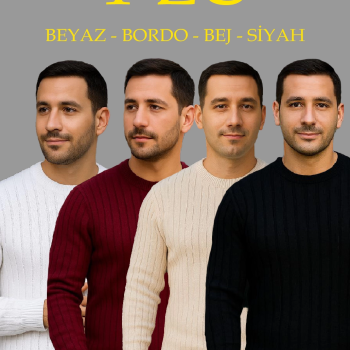 Fitilli Triko Kazak 4’lü Set – Beyaz, Bordo, Gri, Siyah | Kalın Dokuma Pamuklu Regular Fit Bisiklet Yaka Uzun Kollu Kışlık ve Baharlık Rahat Triko Kombini