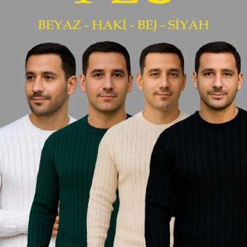 Fitilli Triko Kazak 4’lü Set – Beyaz, haki, bej, Siyah | Kalın Dokuma Pamuklu Regular Fit Bisiklet Yaka Uzun Kollu Kışlık ve Baharlık Rahat Triko Kombini