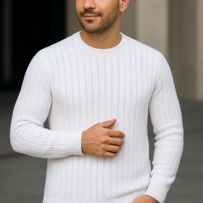 Fitilli Triko Kazak 4’lü Set – Beyaz, haki, bej, Siyah | Kalın Dokuma Pamuklu Regular Fit Bisiklet Yaka Uzun Kollu Kışlık ve Baharlık Rahat Triko Kombini