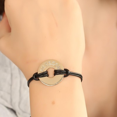 FREEDOM (Özgür) Siyah Deri İpli Unisex Mood Bileklik