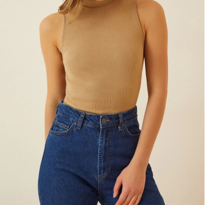 Full Likralı Fitilli Kaşkorse Body - Camel -