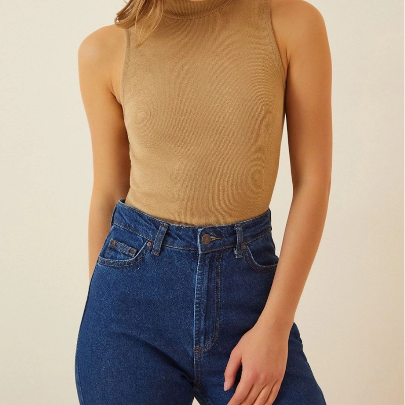 Full Likralı Fitilli Kaşkorse Body - Camel -