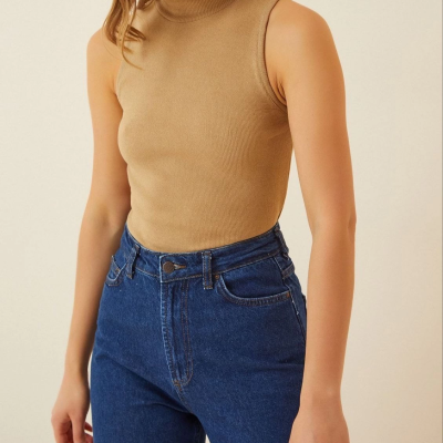 Full Likralı Fitilli Kaşkorse Body - Camel -