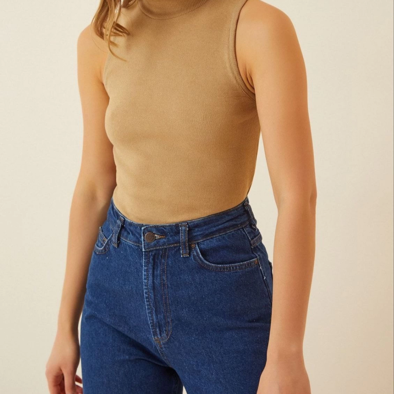 Full Likralı Fitilli Kaşkorse Body - Camel -