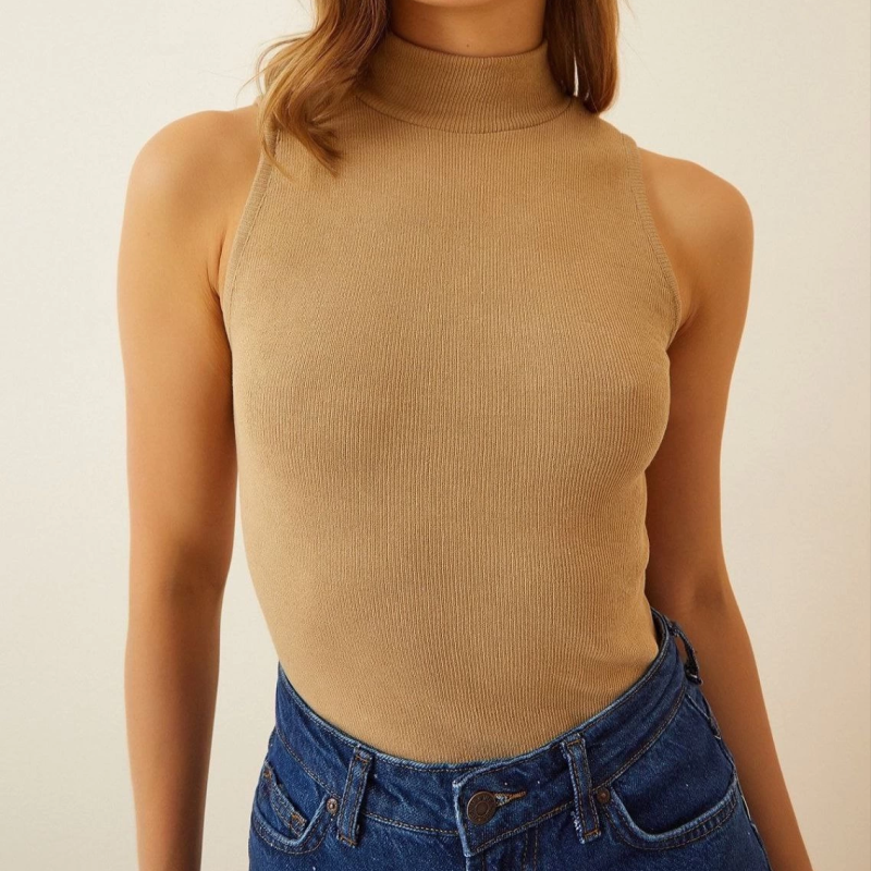 Full Likralı Fitilli Kaşkorse Body - Camel -