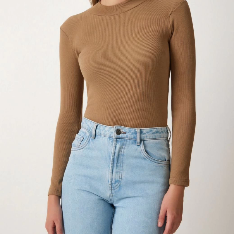 Full Likralı Fitilli Kaşkorse Body - Kahve -