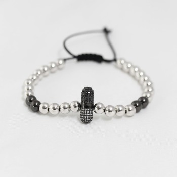 Füme Gümüş Renk Çelik Zirkon Objeli Asansörlü Bileklik