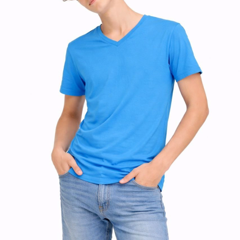 Genç Erkek Çocuk V Yaka Tişört Model - Açık Mavi