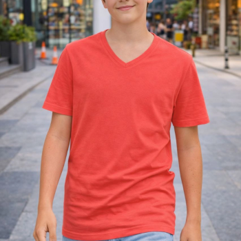 Genç Erkek Çocuk V Yaka Tişört Model - Nar Çiçeği