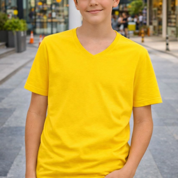 Genç Erkek Çocuk V Yaka Tişört Model - Sarı
